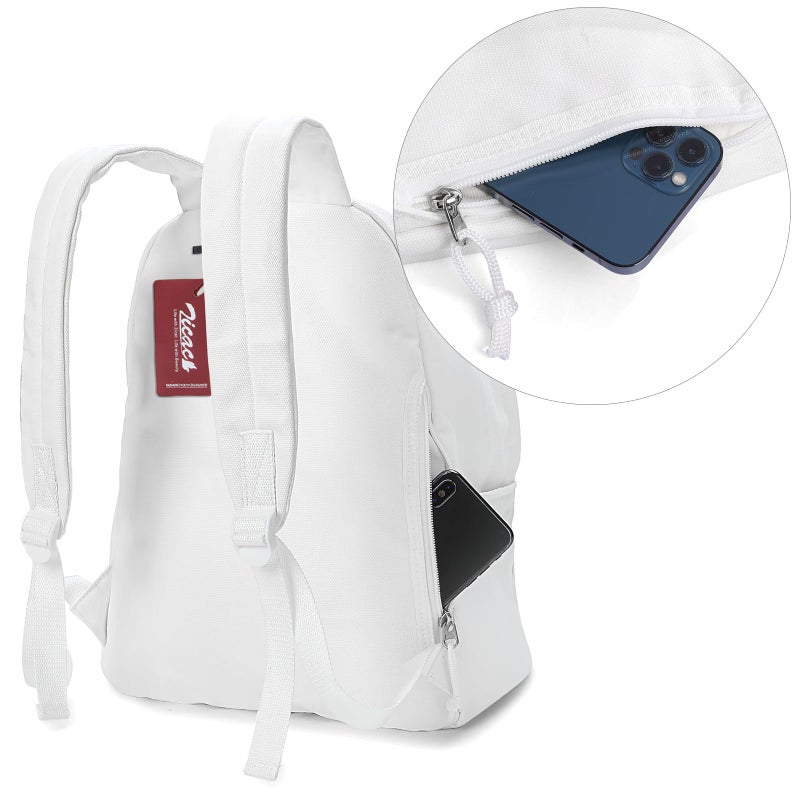 Zicac Diy Canvas Backpack Daypack Satchel Backpack (White, with Side Pocket) - Image 5